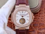 Swiss Replica Patek Philippe Nautilus Jumbo R8 Watch Rose Gold Iced Out